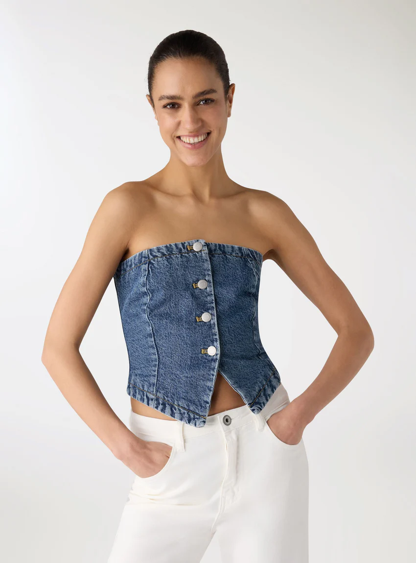 Terranova Top fascia in denim con bottoni