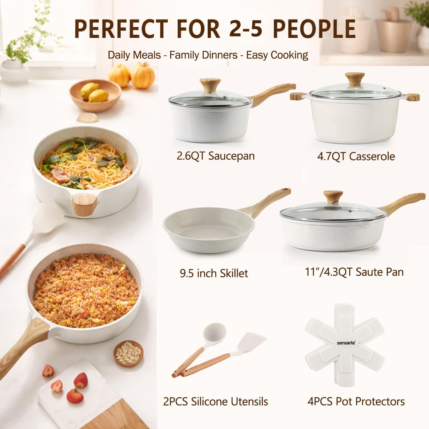 SENSARTE Nonstick Ceramic Cookware Set, 13-Pcs Non-toxic Pots and Pans Set
