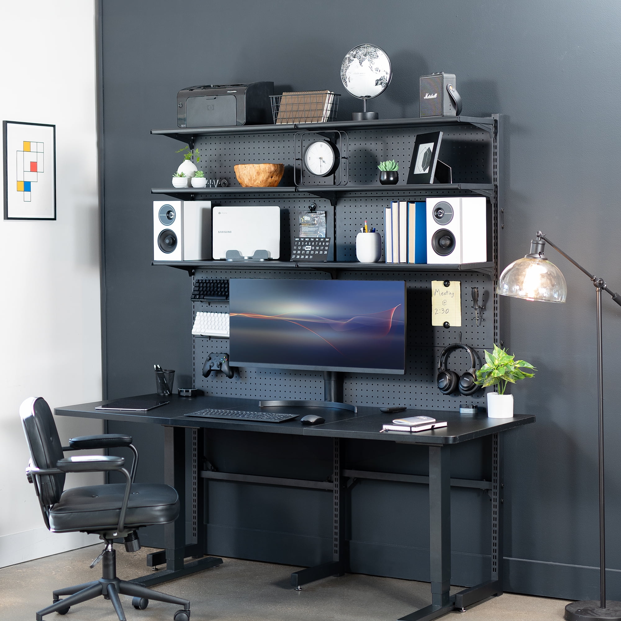 Black Freestanding Modular Pegboard System with 3 Tier Organization Image 2