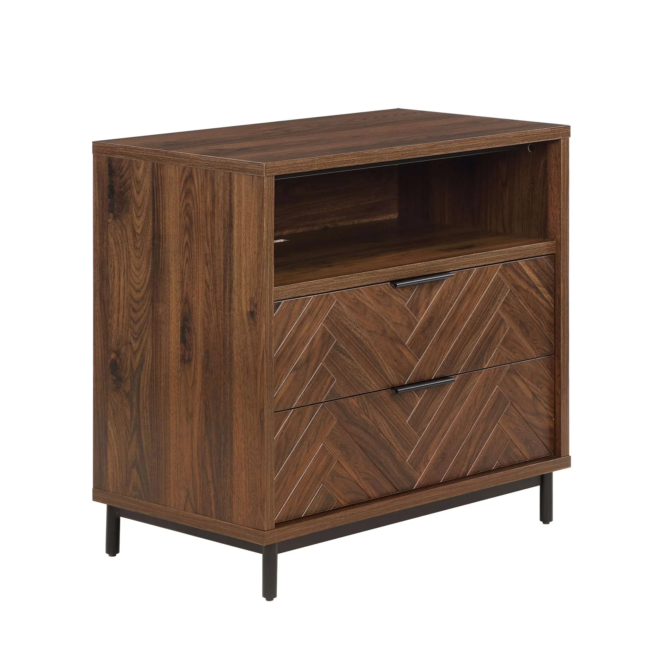Better Homes & Gardens Wyatt Geo 2-Drawer Nightstand with USB, Walnut Finish