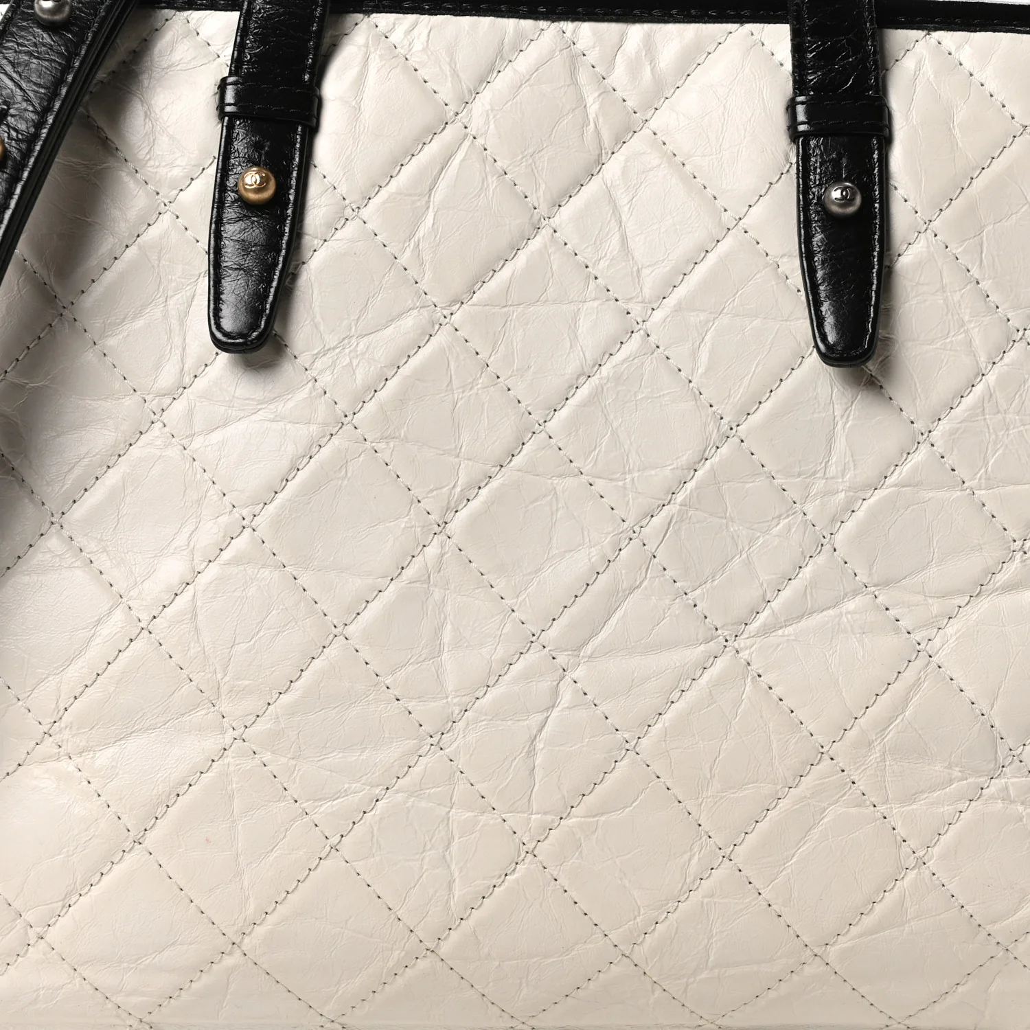 Aged Calfskin Quilted Large Gabrielle Shopping Tote White Black