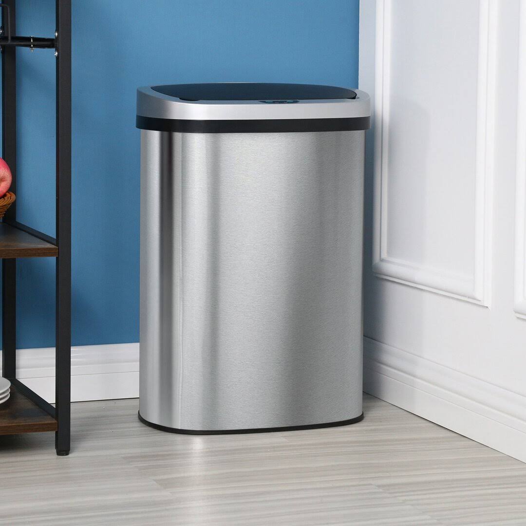 FDW Garbage Can 13 Gallon 50 Liter Kitchen Trash Can for Bathroom Bedroom Home Office Automatic Touch Free High-Capacity with Lid Brushed Stainless