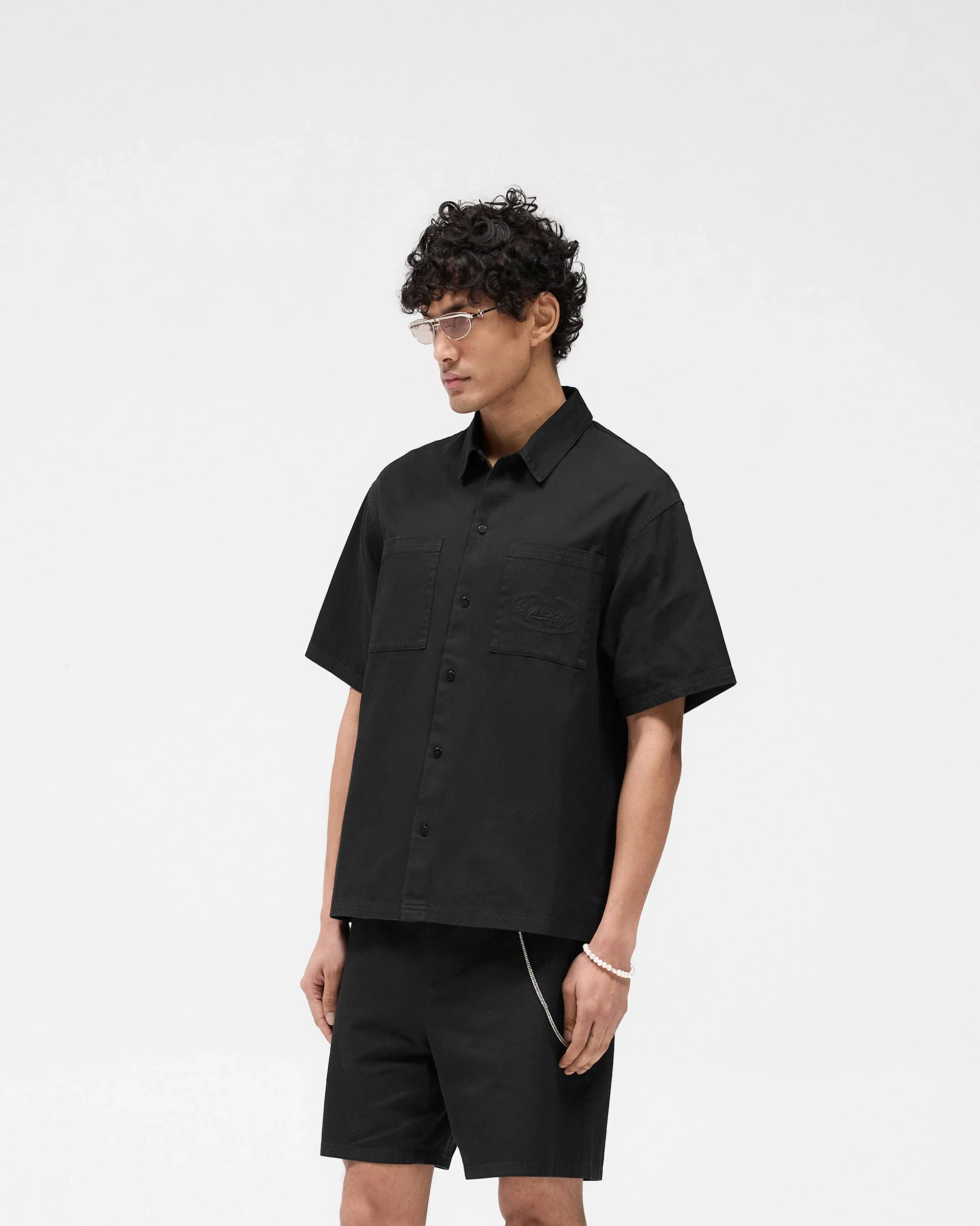 Short Sleeve Cotton Overshirt - Washed Black