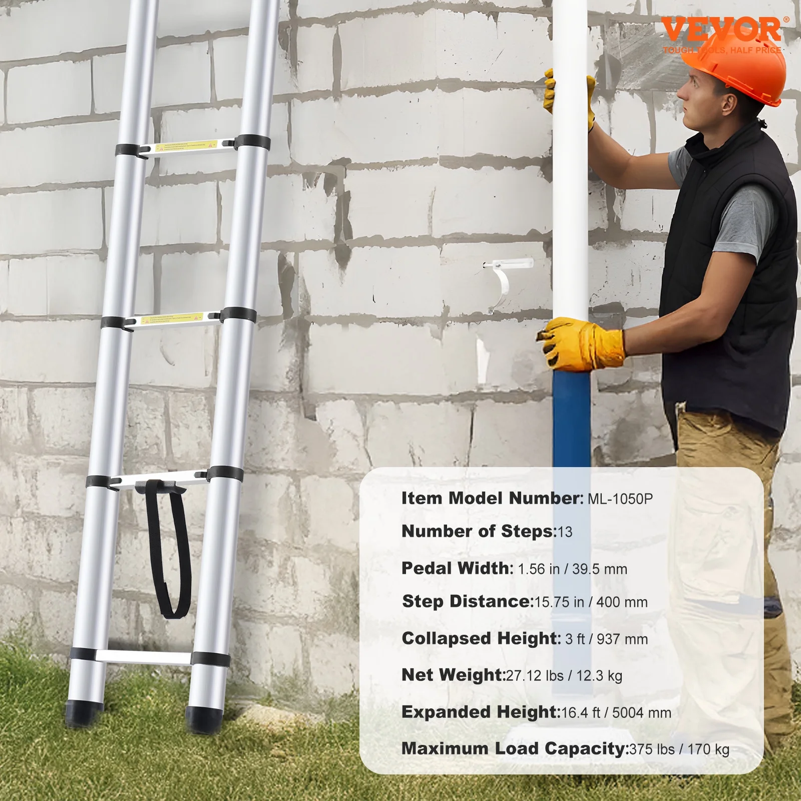 Telescoping Ladder, 16.4FT Aluminum Lightweight Extension Ladder, Multi-button Retraction Collapsible Ladder, 375 LBS Capacity with Non-slip Feet, Portable Compact Ladders for Home, RV, Loft - Image 7