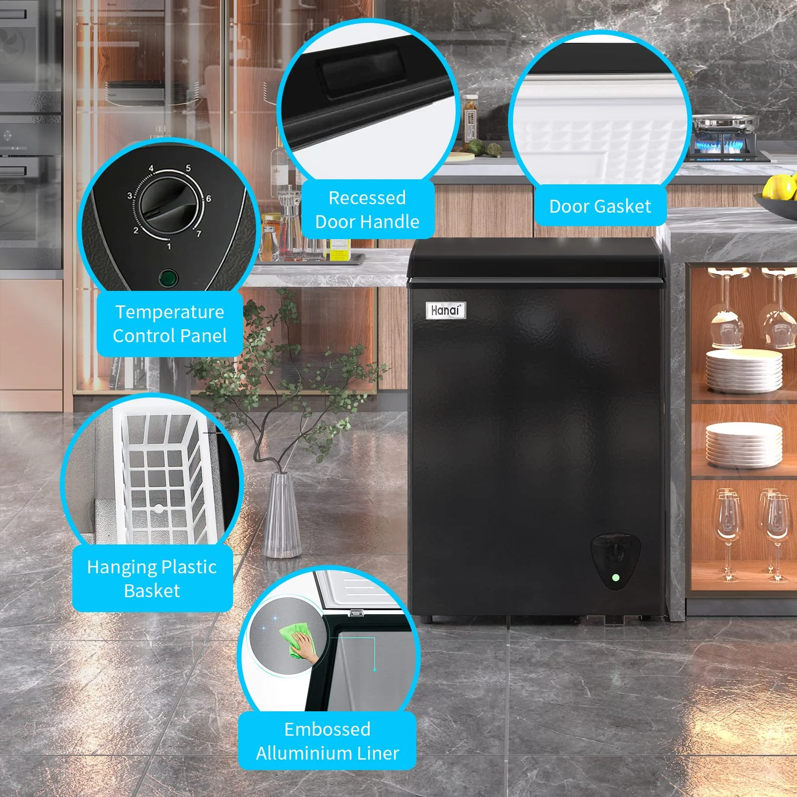 3.5 Cu.ft,Chest Freezer,Deep Freezer,Removable Storage Basket Freezer,Black - Image 5