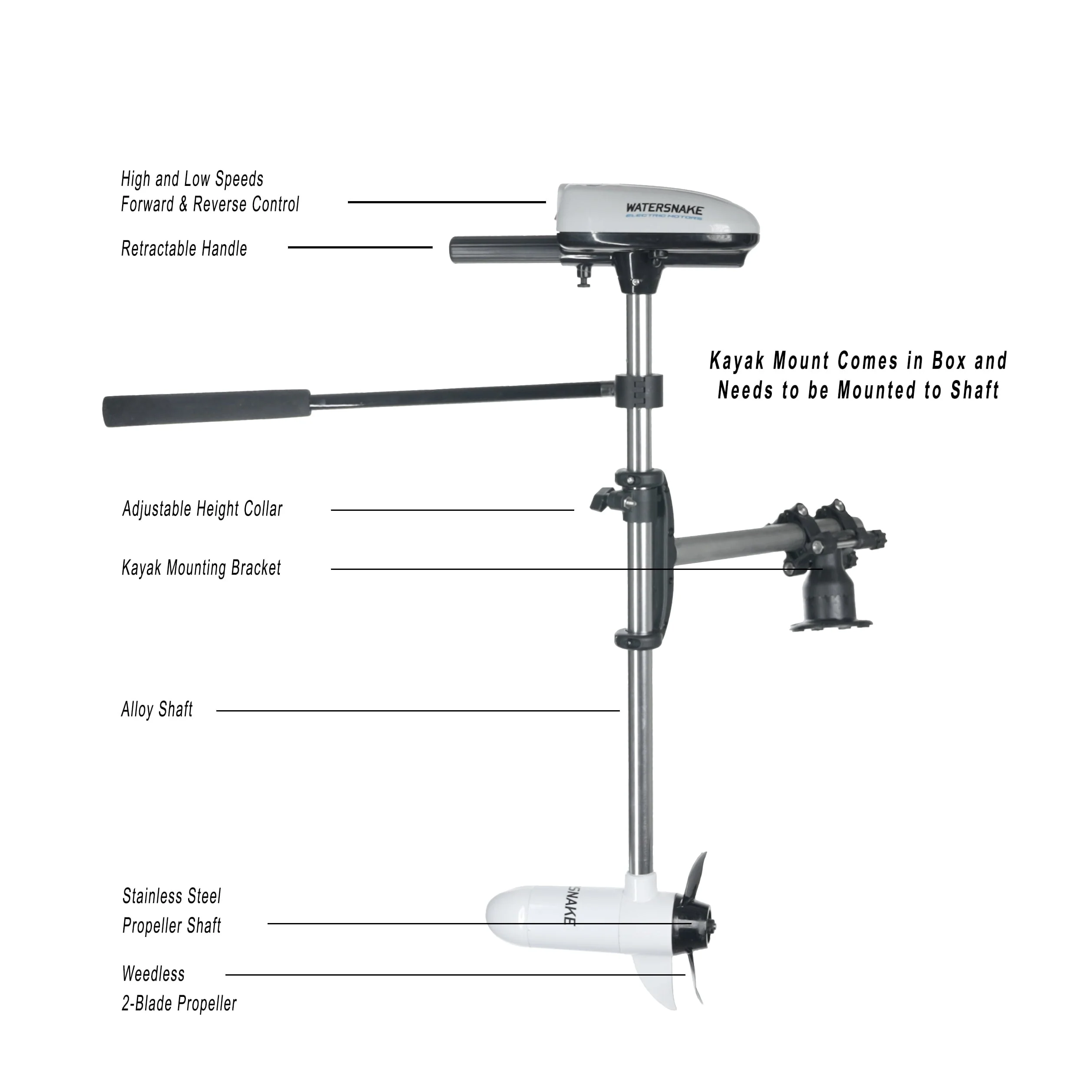 Watersnake ASP T18 Trolling Motor with Kayak Bracket - 18 - Pound Thrust