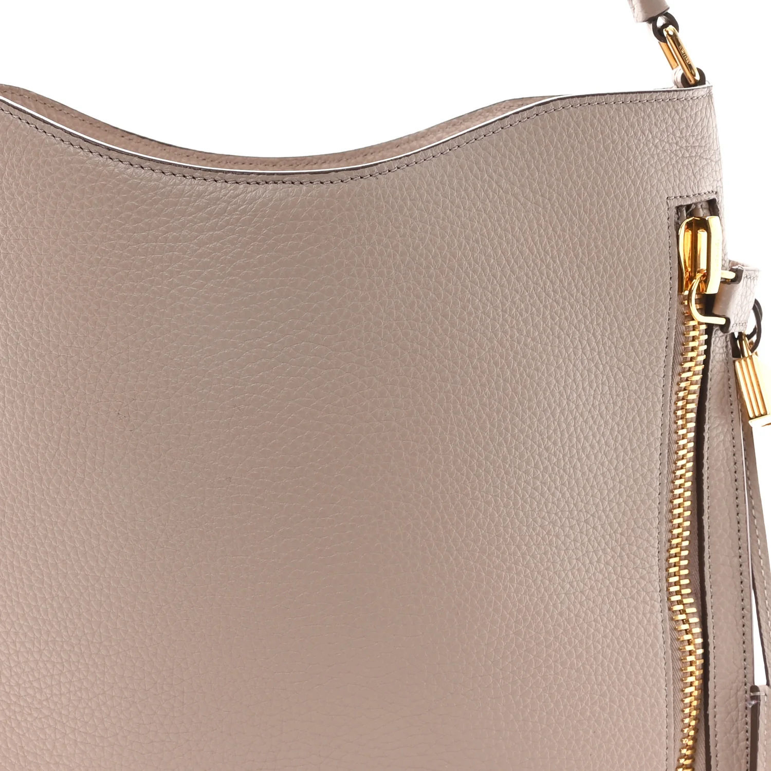 Pebbled Calfskin Small Alix Padlock Zip Hobo Bag Beige