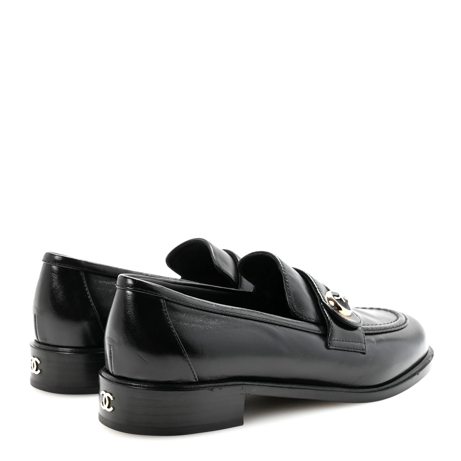 Shiny Calfskin CC Mocassin Loafers 38.5 Black