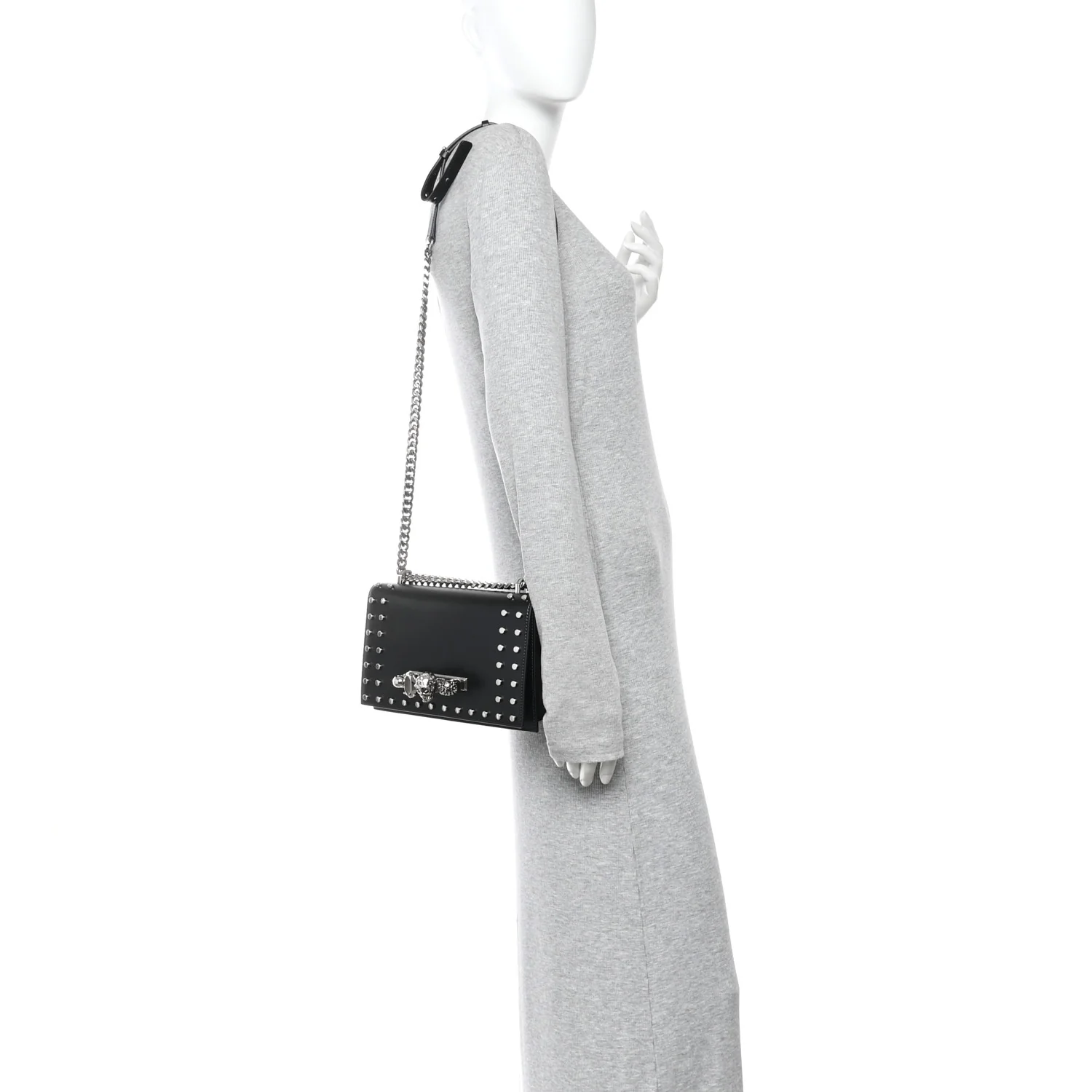 Calfskin Studded Jeweled Knuckle Satchel Black