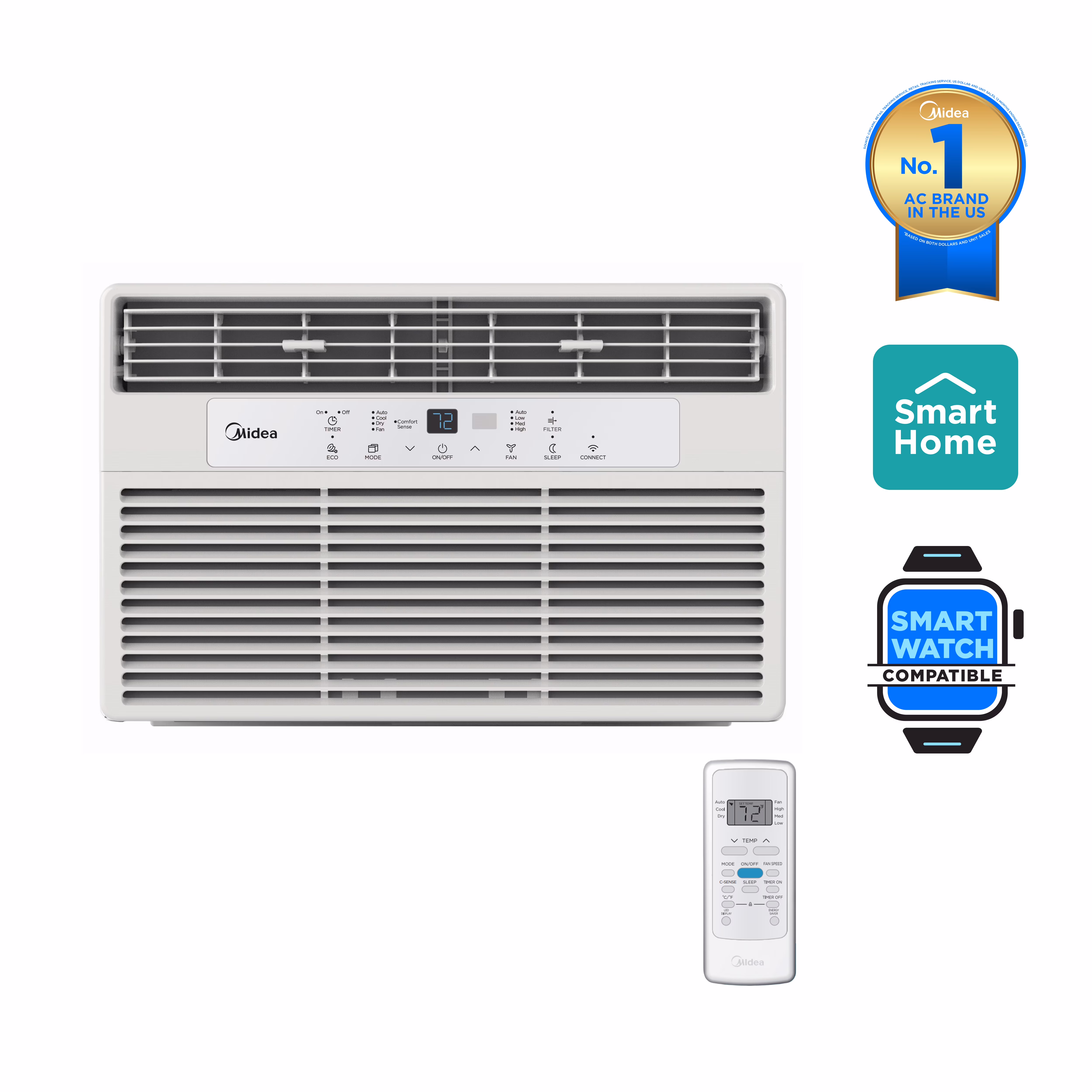 8,000 BTU 115V Smart Window Air Conditioner with Comfort Sense Remote, up to 350 Sq  ft , White, MAW08S1DWWT, New(White)