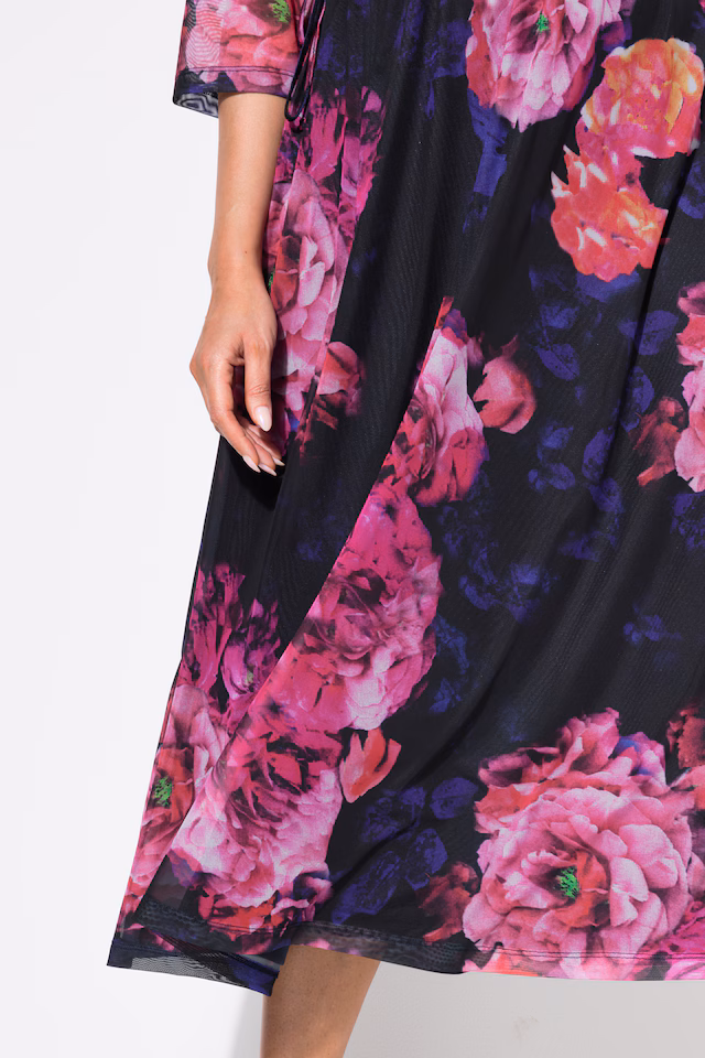 Sheer Floral Layered Wrap Look Dress